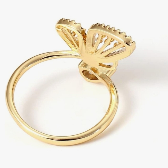 Raffine Paris Butterfly 14K Gold Plated Zircon Accented Adjustable Ring - Picture 2 of 6